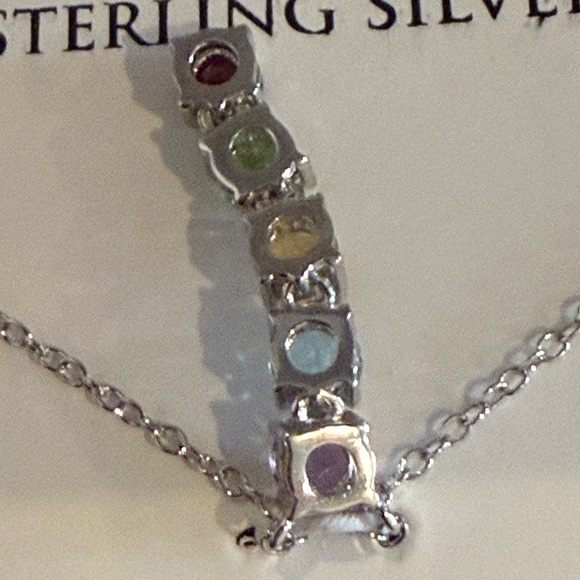 Multi-Gemstone Linear Pendant Necklace-
Sterling Silver-R.H. Macy & Co Brand New - Picture 9 of 14